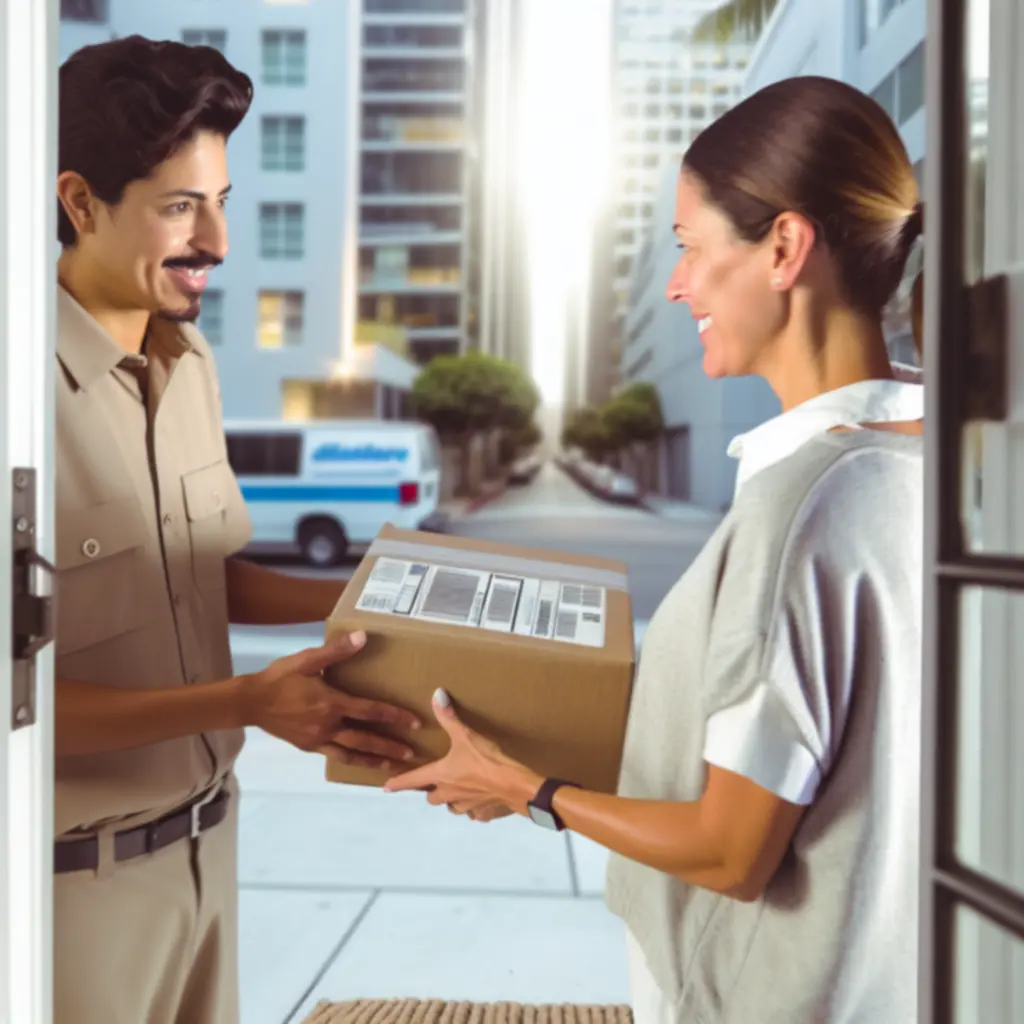 Kurier ElectroTechra doręczający bezpiecznie zapakowaną paczkę z elektroniką