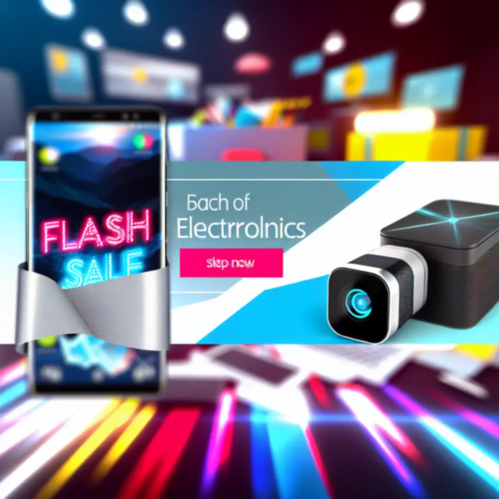 Promocyjny zestaw elektroniki użytkowej na tle futurystycznej grafiki