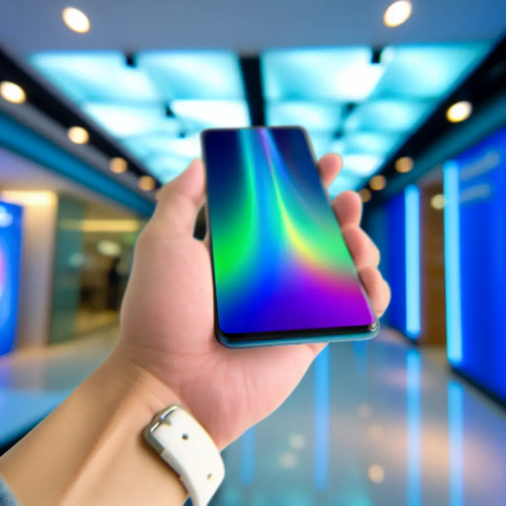 Zbliżenie nowoczesnego smartfona ukazujące wysoką jakość ekranu i detale obudowy.